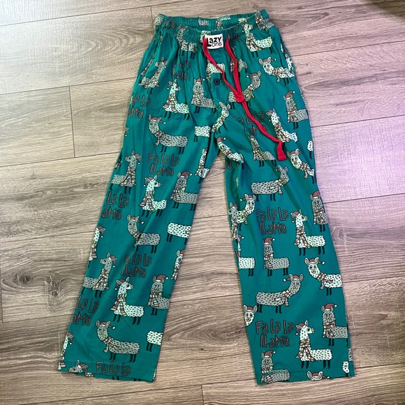 Lazy One Other - Lazy One Fa La La Llama Pajama Pants Teal Green Cotton Christmas Holiday XS